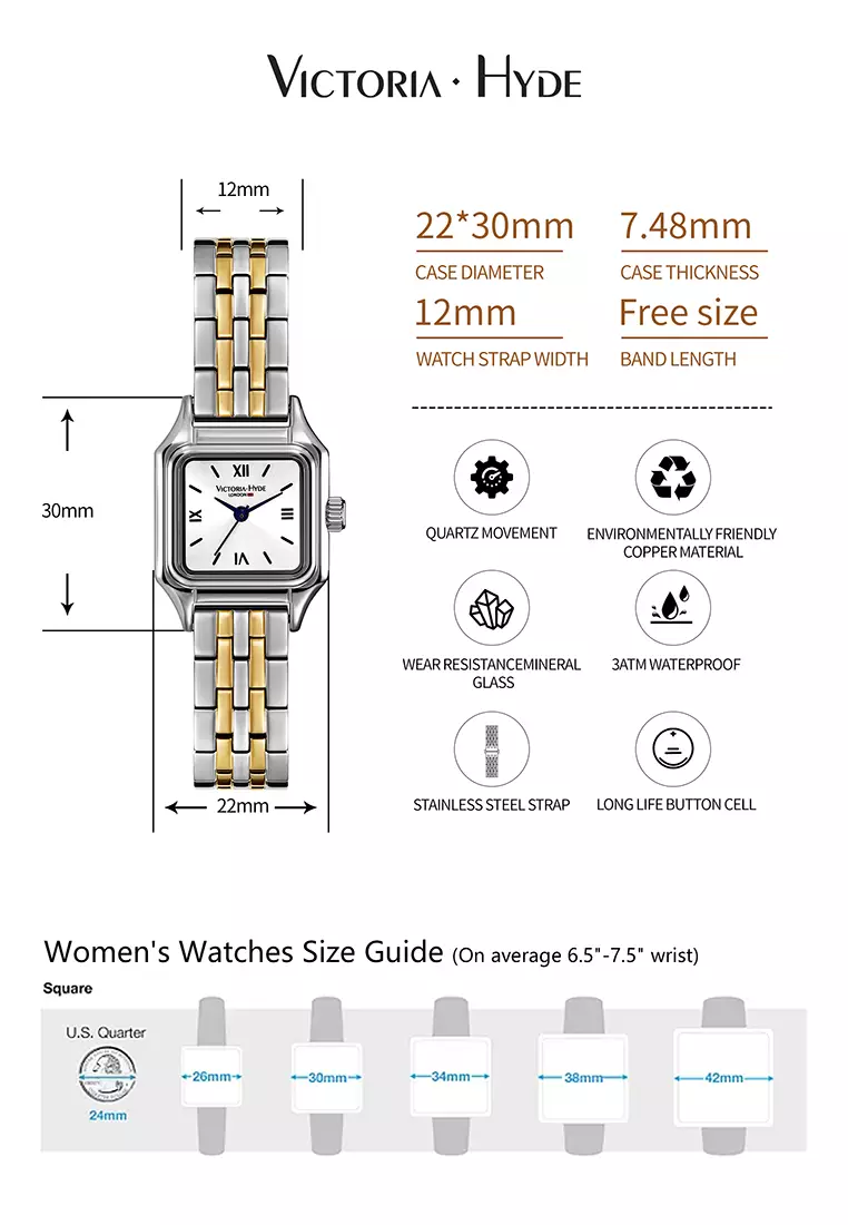 Perle 22×30mm Women's watches Minimalist Ladies watch Square Case Watch Strap Adjustable Length Stainless Steel Waterproof-Silver Gold