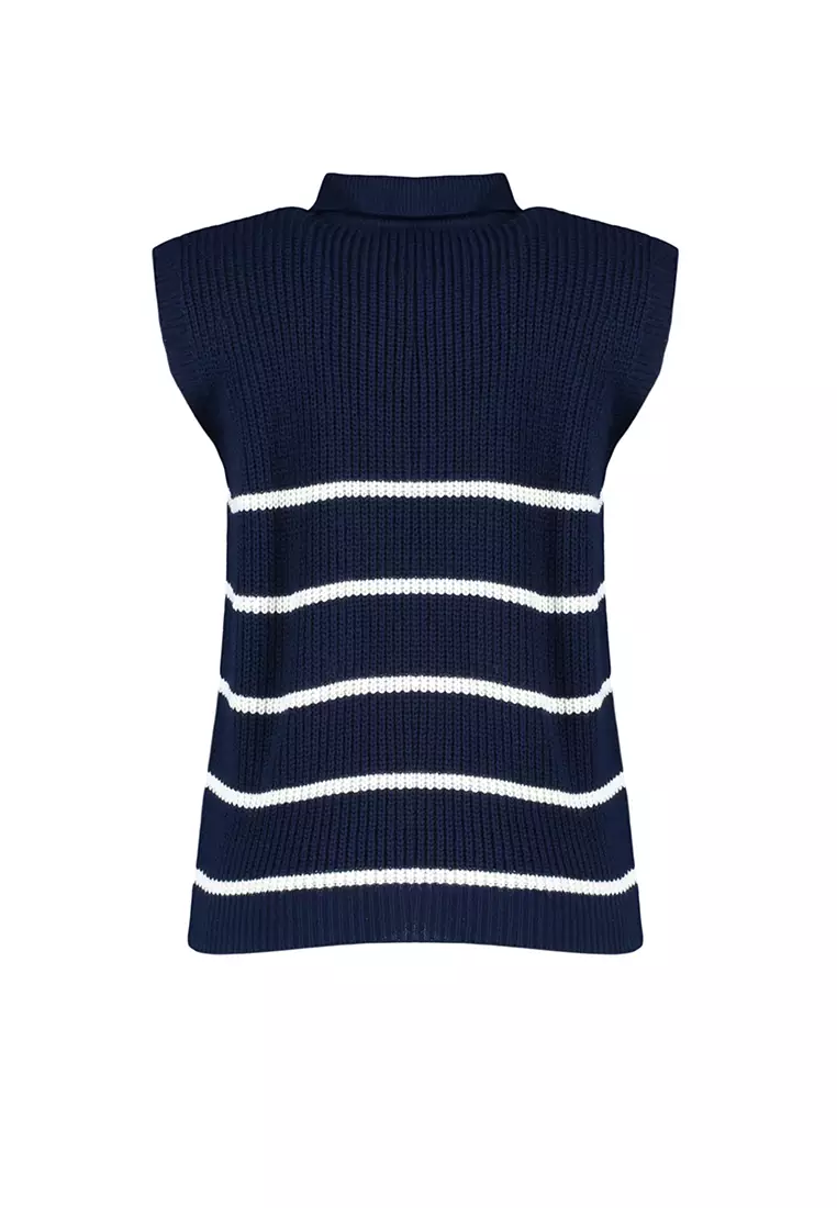 Zipper Striped Knit Vest