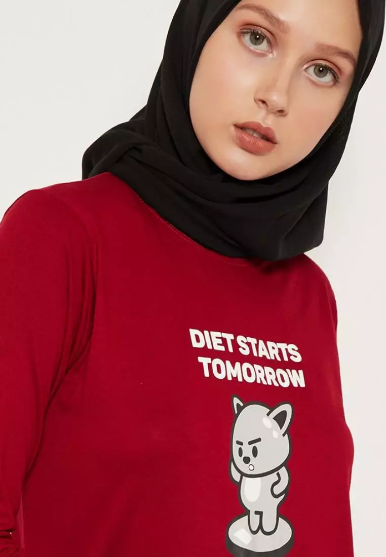 LTD02 thirdday mls tido diet maroon hijab lengan panjang wanita