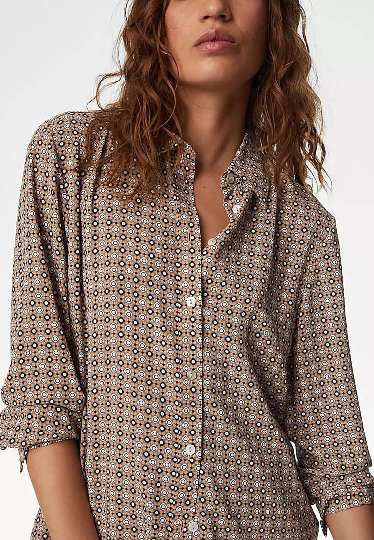 Printed Collared Button Through Blouse