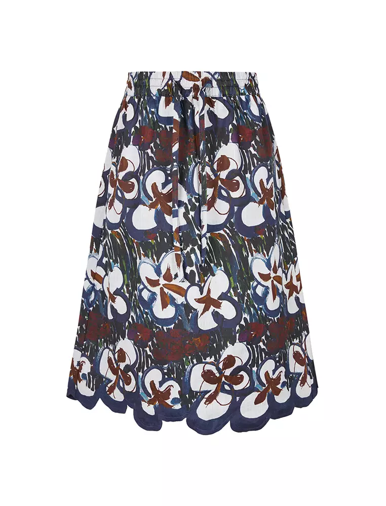 A-Line Printed Midi Waist Skirt