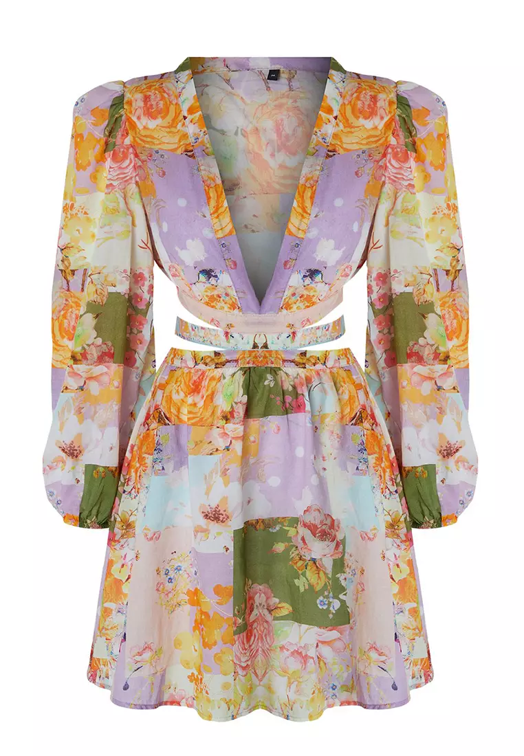 Floral Mini Woven Cut Out/Window 100% Cotton Beach Dress TBESS23EL00140