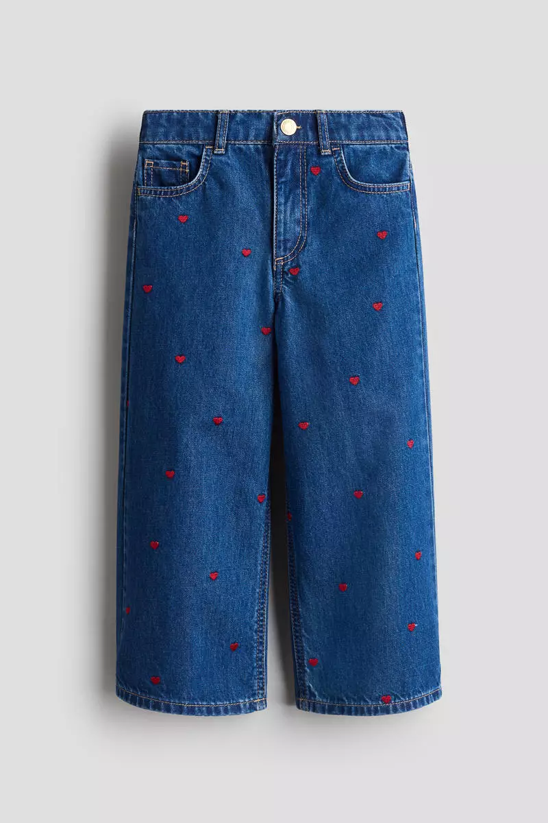 Motif-detail Wide Leg Jeans
