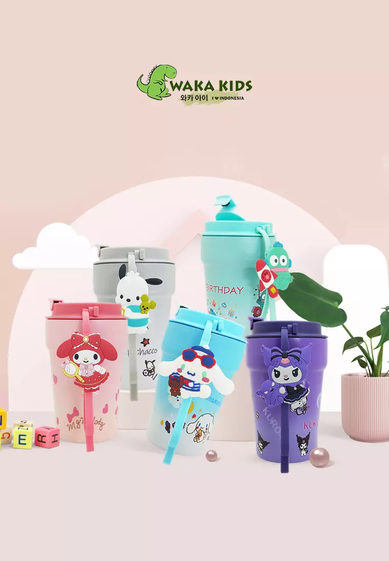 Wakakids Botol Minum Termos Stainless Steel Tumbler Cup Karakter Sanrio Cinnamoroll Biru dengan Gantungan Lucu K2356 500ml Venrc