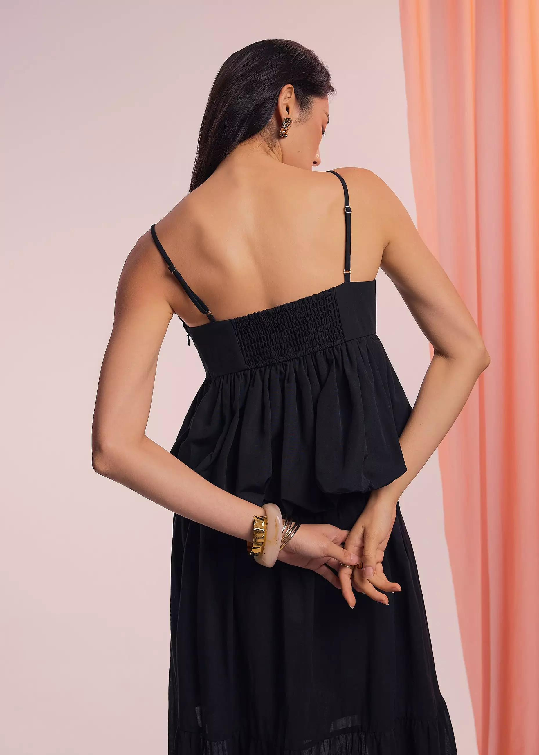 Atasan Wanita - V-neck Bubble Hem Babydoll Top