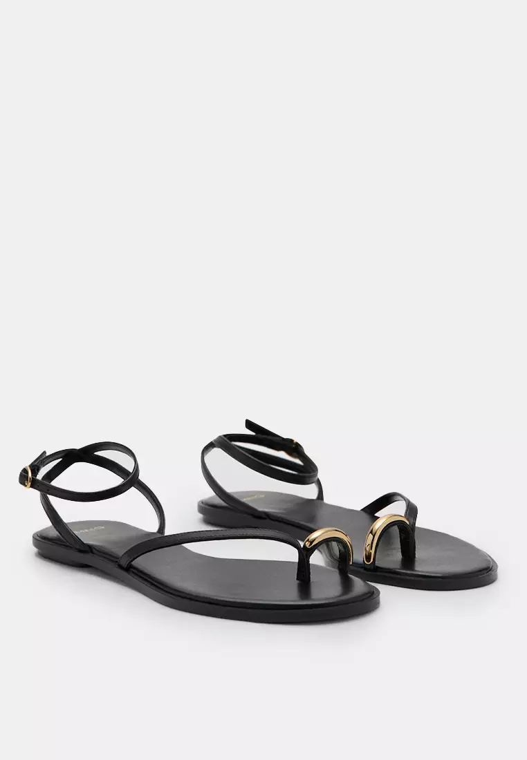 Leather Strap Sandals With Metallic Detail