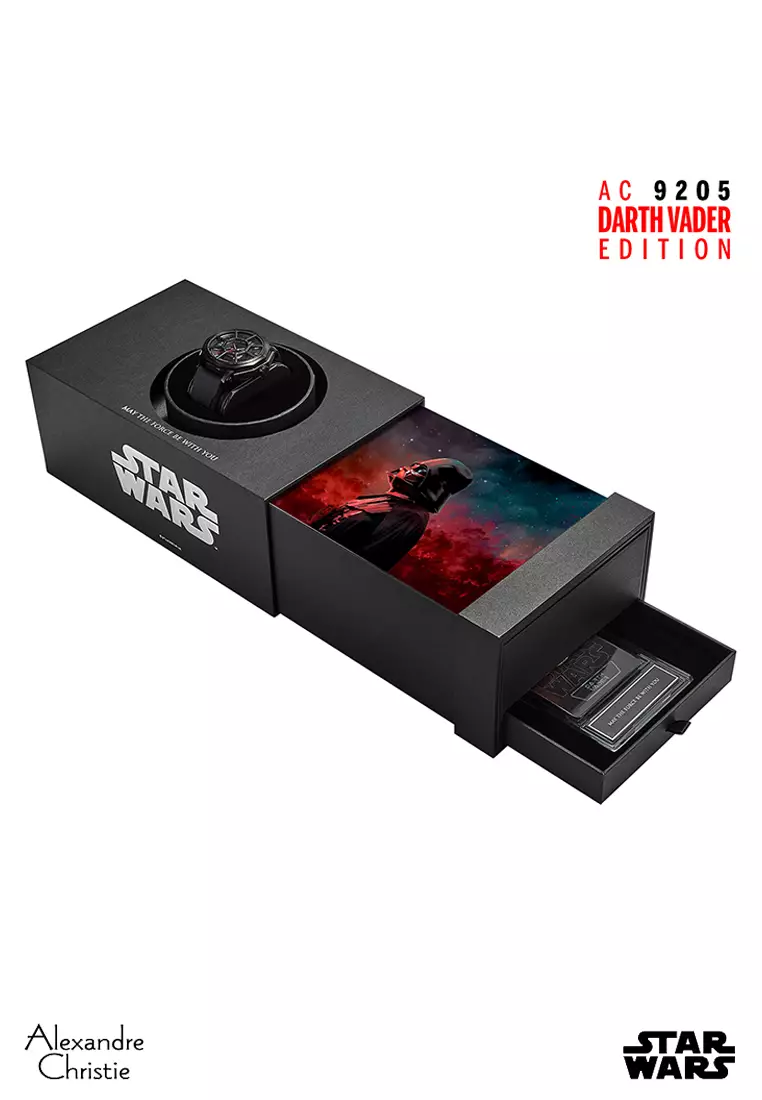 Alexandre Christie Star Wars Darth Vader Limited Edition Gift Set Men Black & White Dial Open Case Stainless Steel Black Premium Rubber 47mm - AC9205MHRDV1