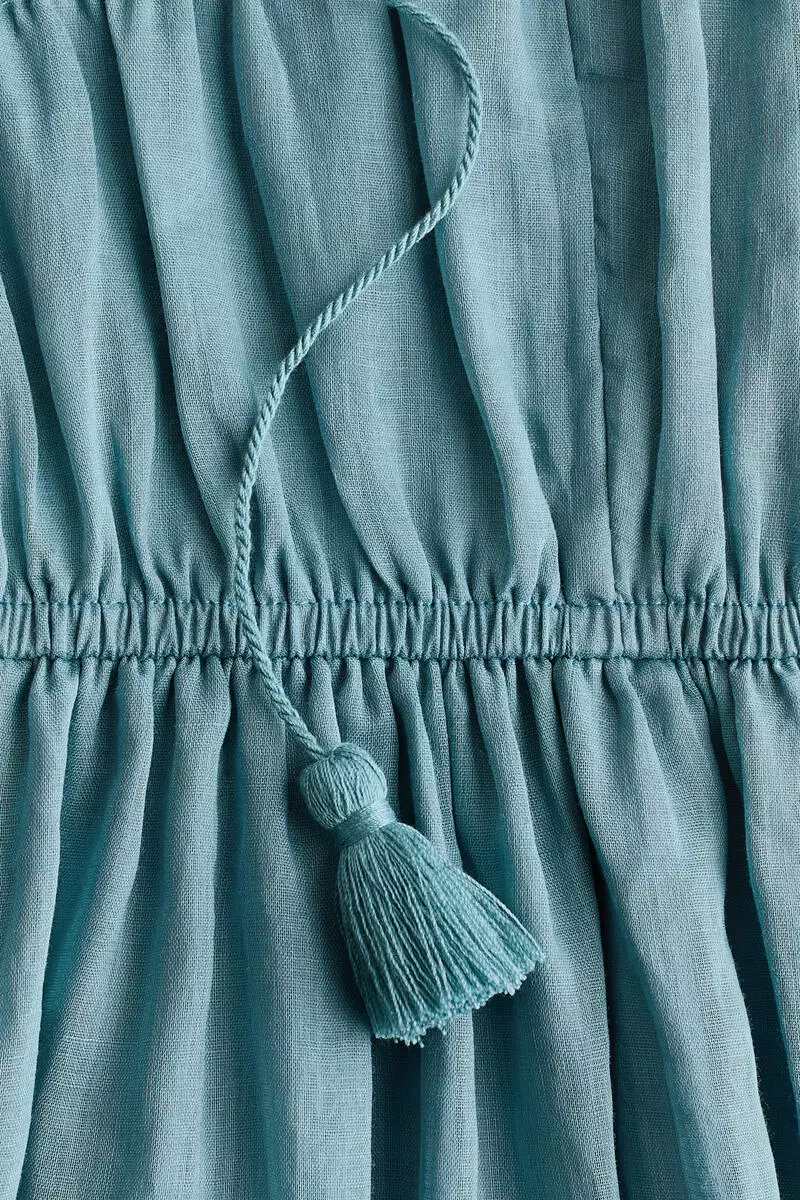 Drawstring-detail ramie dress