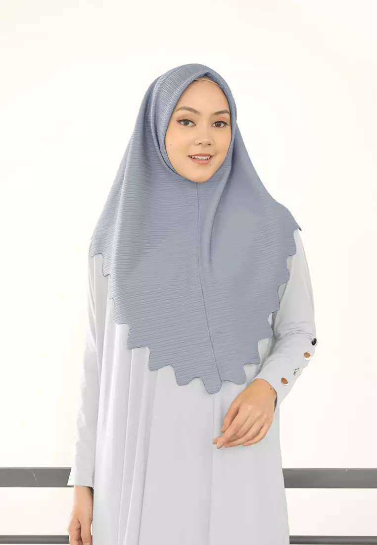 Cotton Bee - Marsha Instan Lasercut (Bergo Tekstur) - Silver Blue