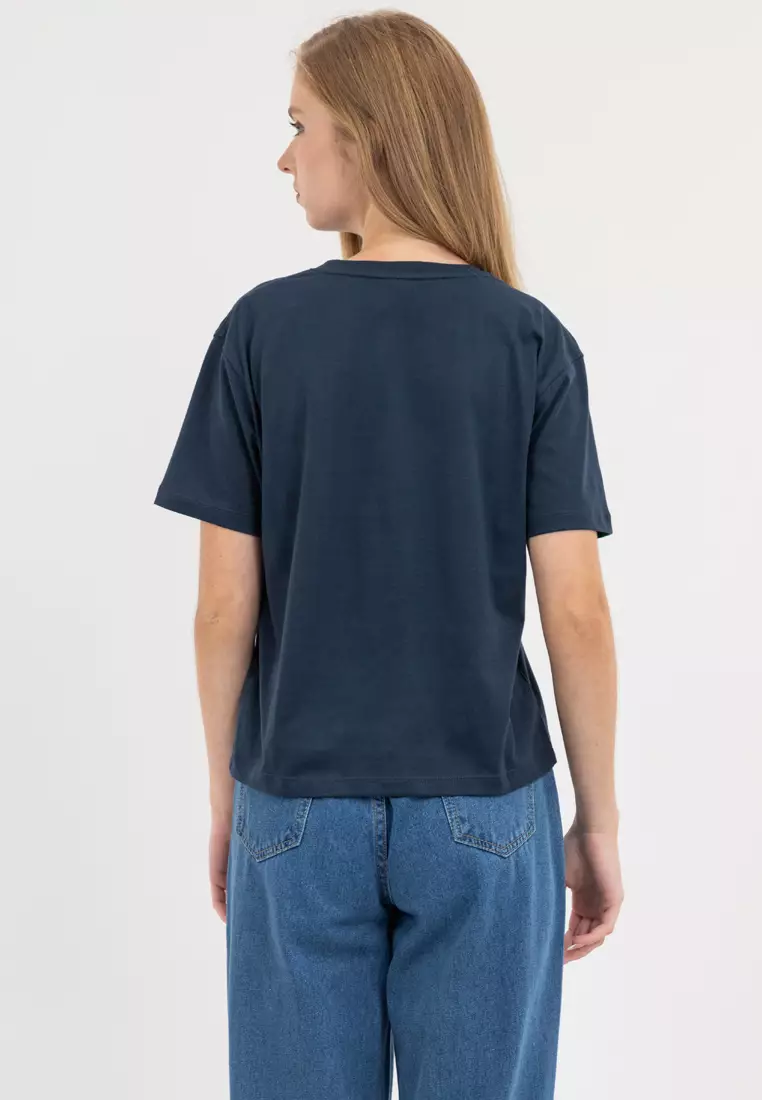 Ladies MFG Floral Tee Lead Blue