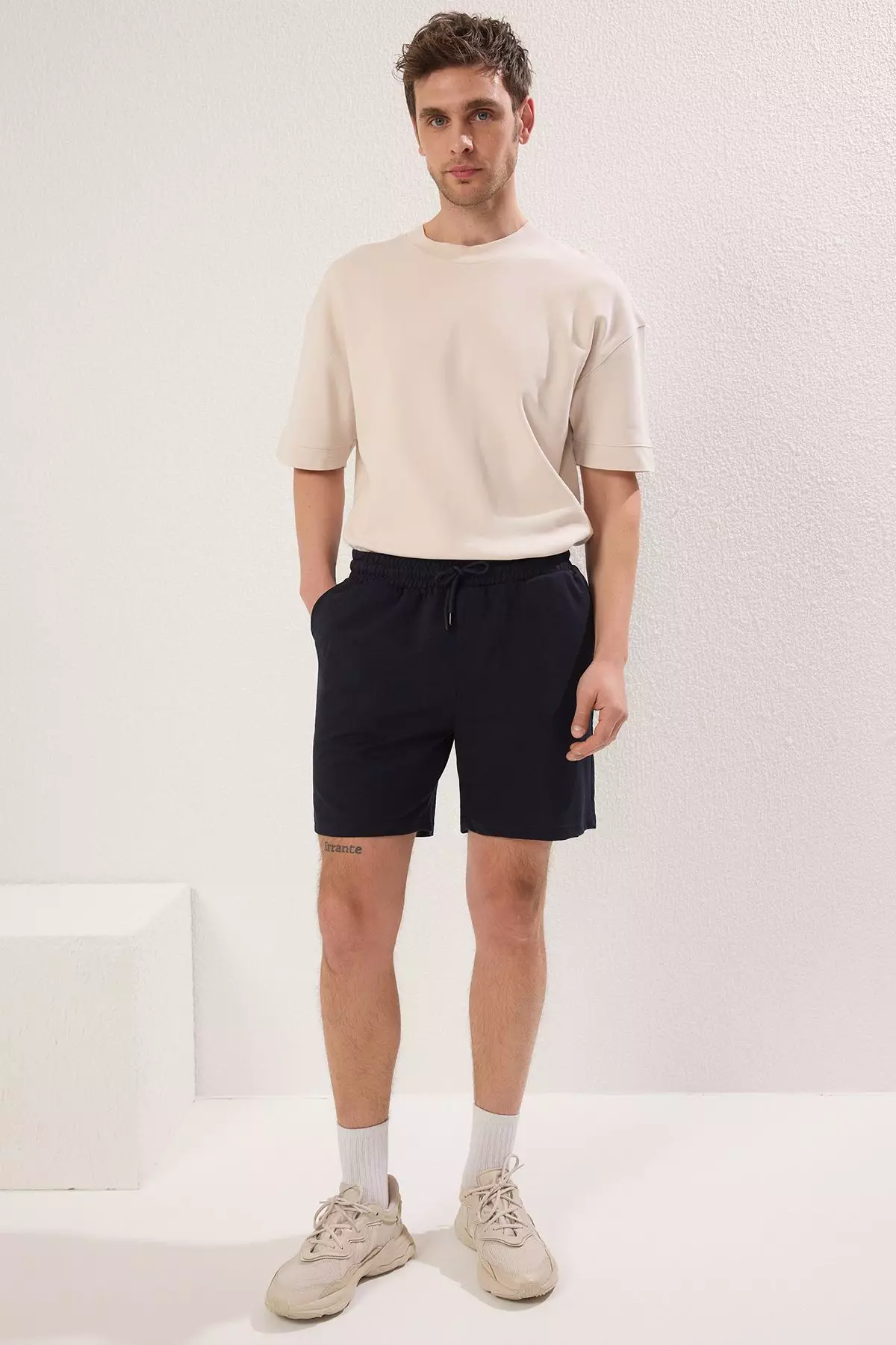 Navy Blue-Khaki Basic Regular/Normal Cut Straight 2 Pack Shorts TMNSS21SR0095