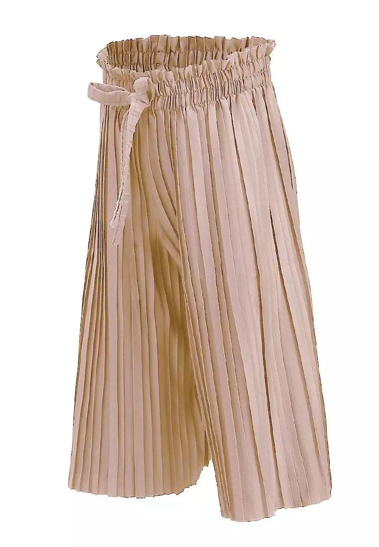 Yocelyn Kulot Plisket Anak Perempuan Motif Polos Kid Long Pants Material Hyget ORIGINAL - Cream