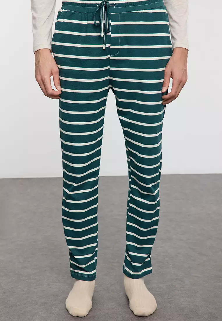 Beige Striped Regular Fit Couple Christmas Knitted Pajama Set TMNAW25PT00045