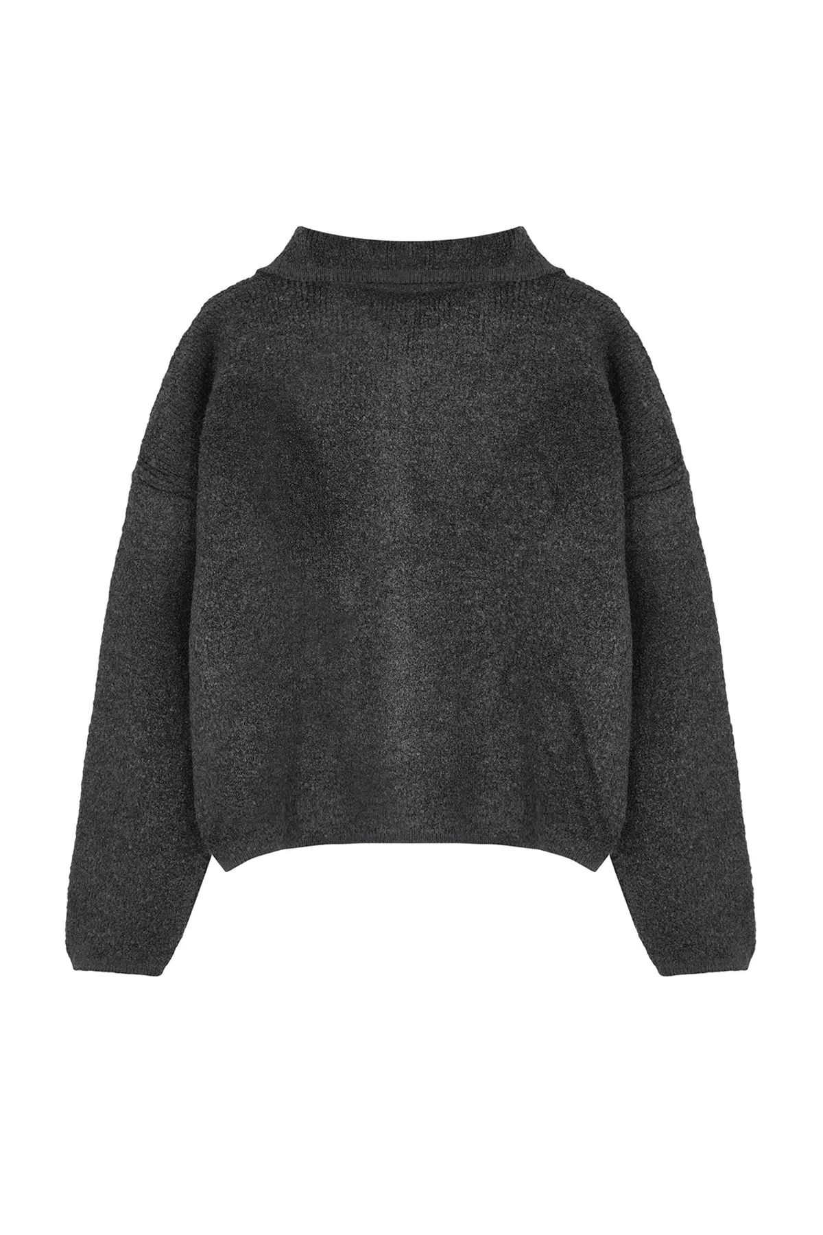 Polo Collar Boucle Knitwear Cardigan Anthracite Super Wide Fit