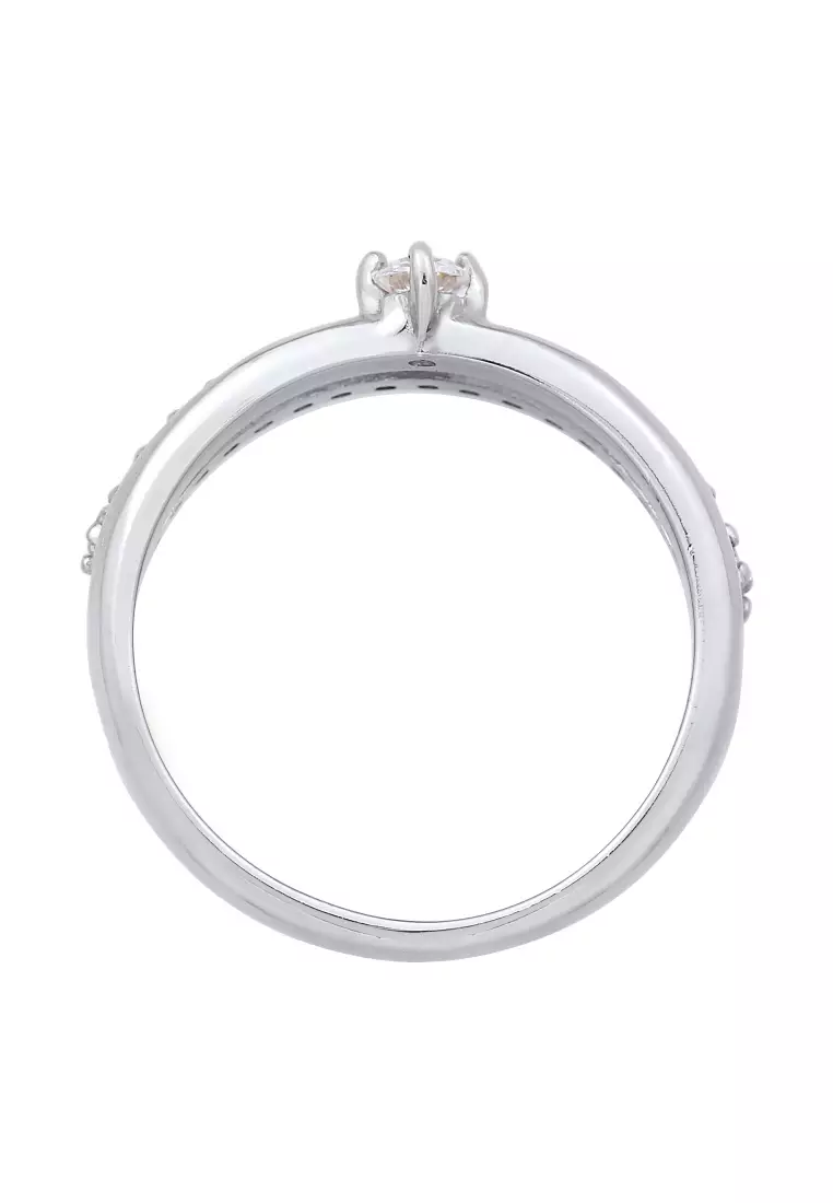 Cincin Perhiasan Perak 925 Wanita Engagement Solitaire Sparkling Zirconia Crystals