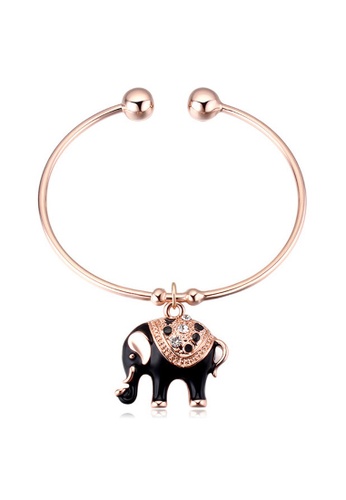 Krystal Couture gold KRYSTAL COUTURE Black Elephant Charm Open Bangle Embellished with Swarovski® crystals-Rose Gold/Black 3EB9FAC88B9F67GS_1