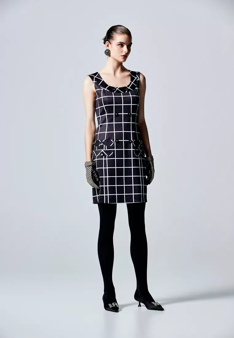 Sleeveless Checkered Short Dress