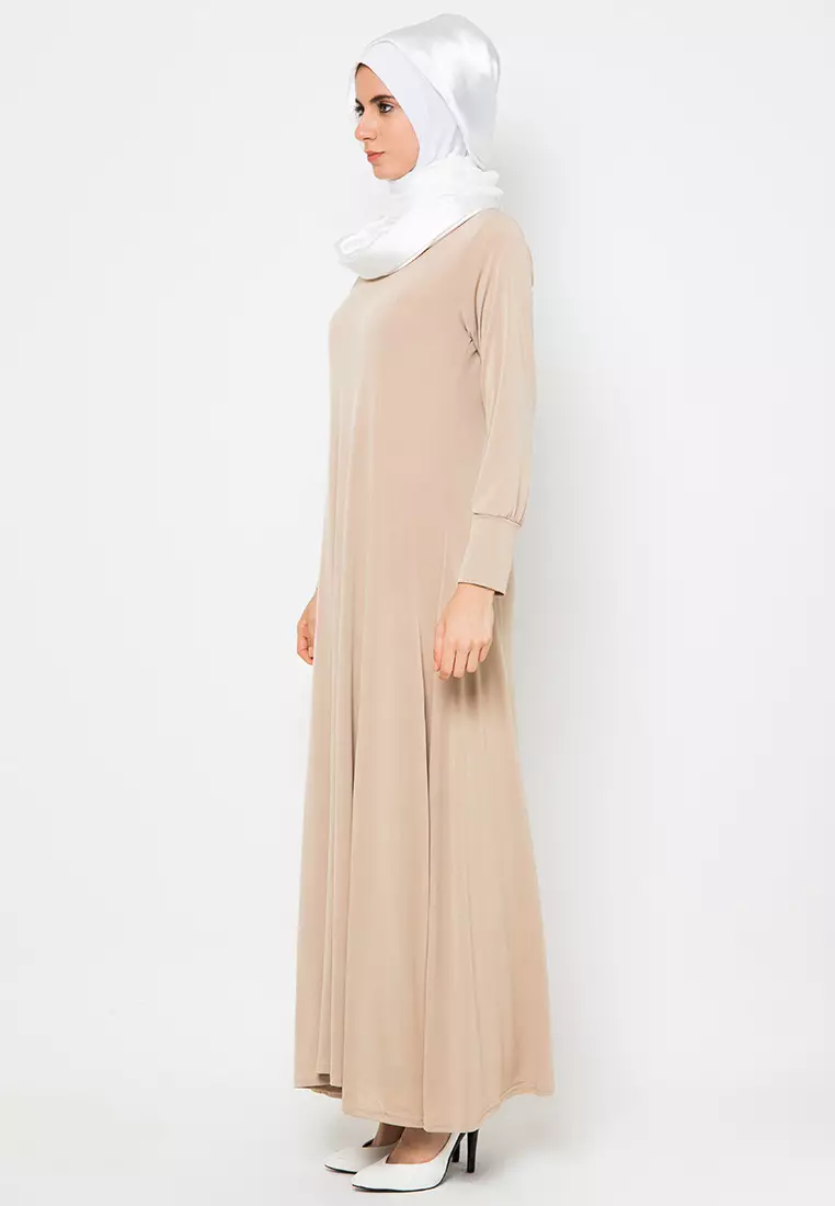 JV Hasanah Alia Basic Dress Mocca | Gamis Polos Jersey Wanita Daily