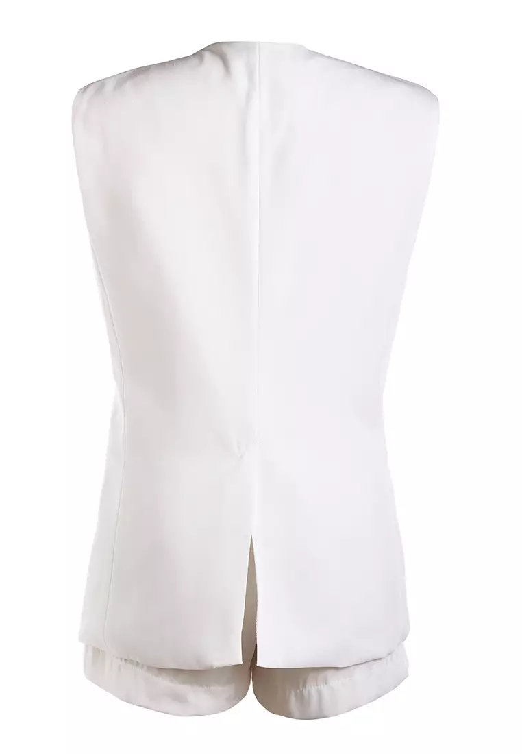 Setelan Rompi Panjang & Celana Pendek Lipit Warna Krem