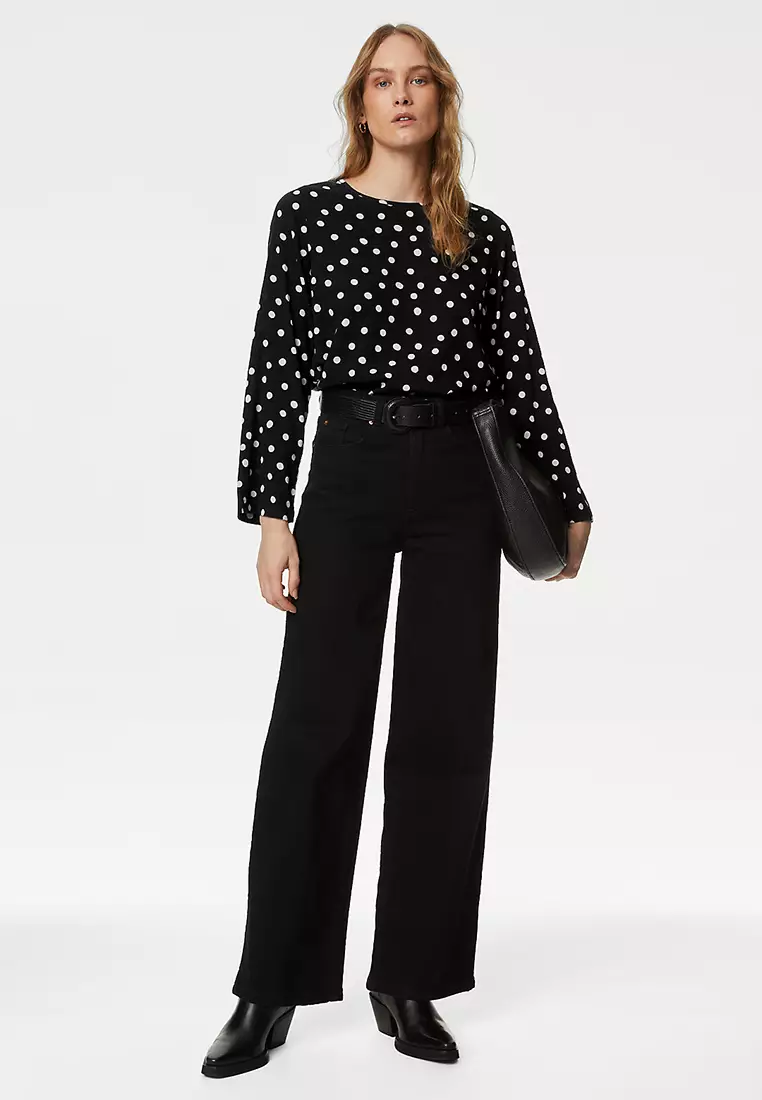 Cotton Blend Polka Dot Top