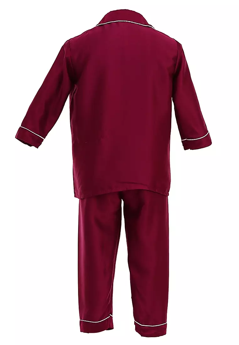 Joyce Piyama Anak Unisex Lengan Panjang Kids Pajamas Motif Polos Material Satin ORIGINAL - Maroon