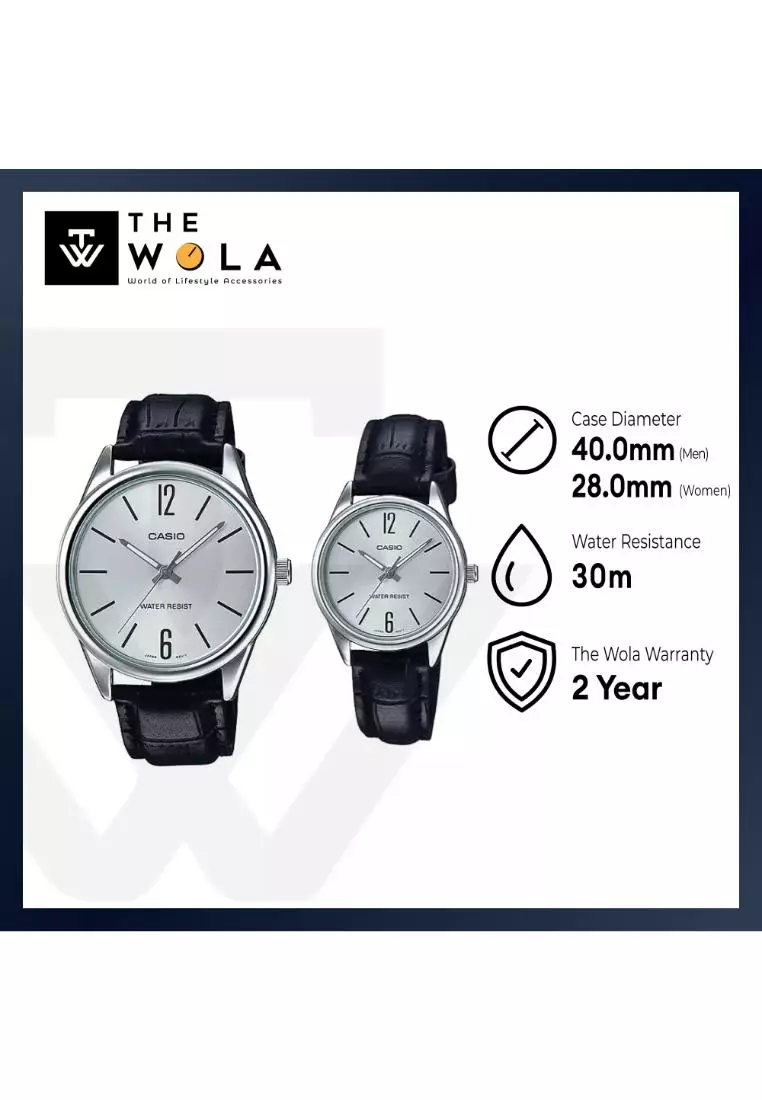 Couple's Analog Watch MTP/LTP-V005L-7B Black Leather Band Pair Watch