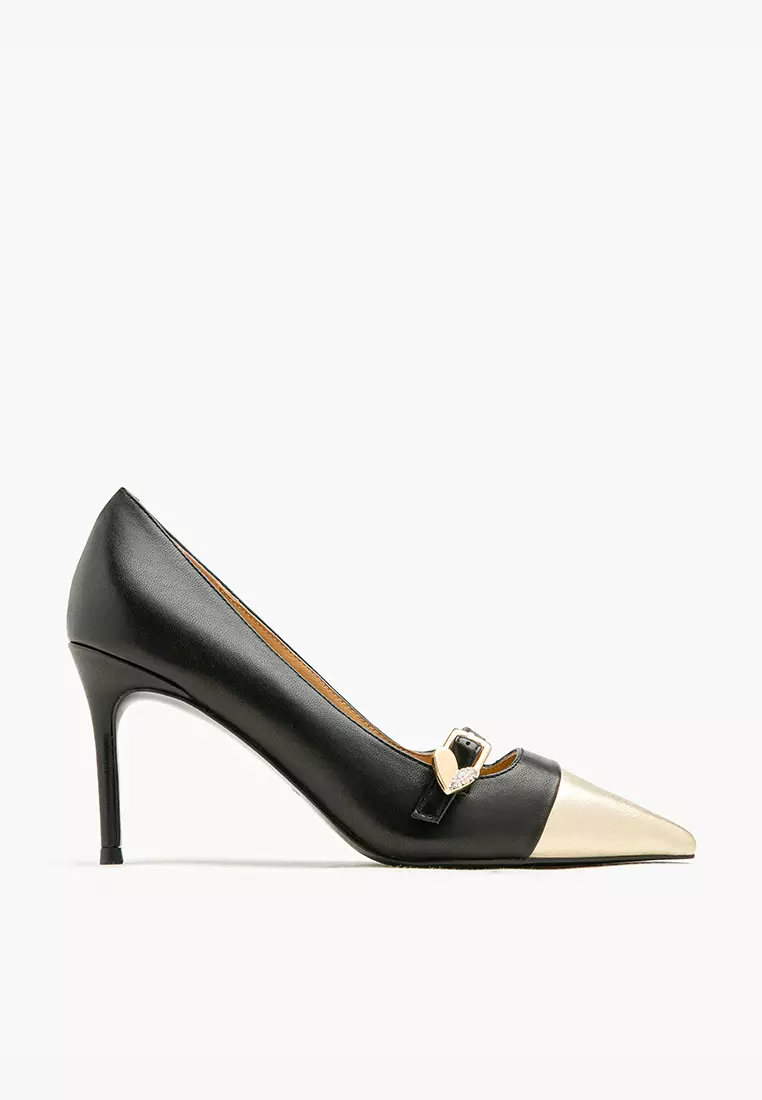 Discount on Pazzion  shoes - SKU: Trix Gold Embellished Toe Cap Heels Black