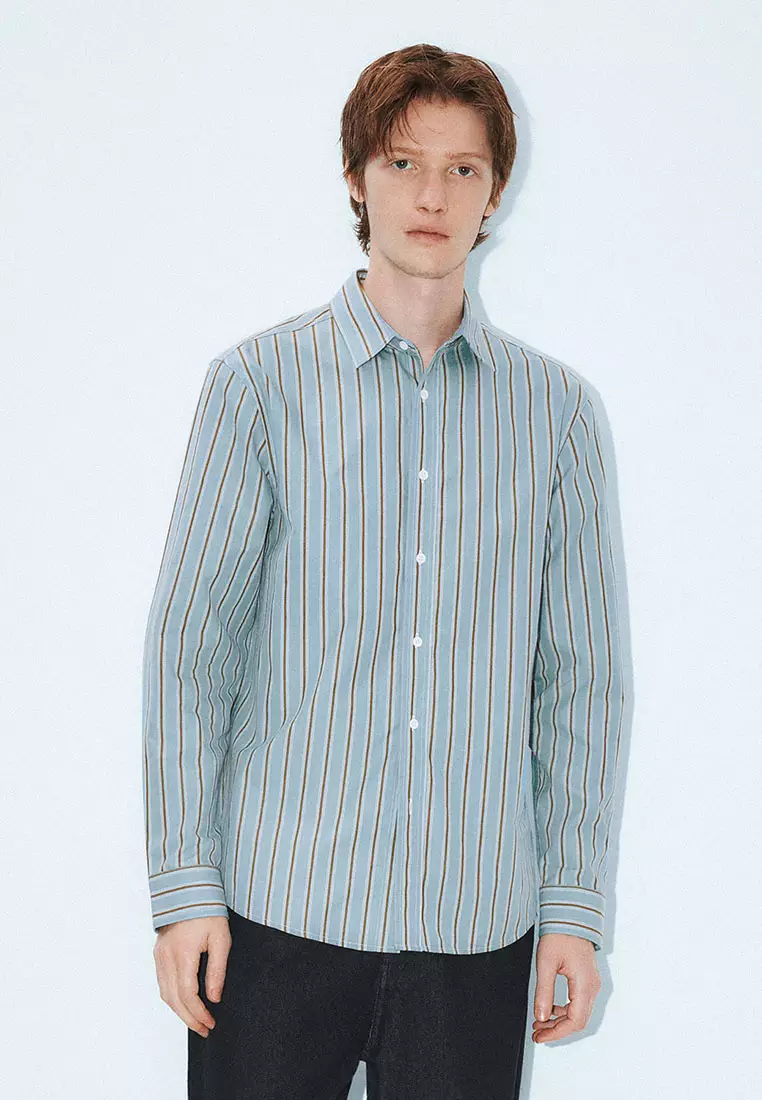 UR冬季新款男时尚休闲轻通勤条纹长袖开襟衬衫UMF240092