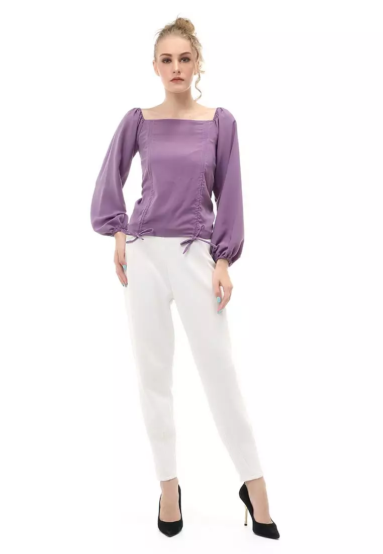 Cheva Blouse Atasan Wanita Sabrina Tali Lengan Panjang Casual Top Long Sleeve Comfortable Material Wolfis ORIGINAL - Purple