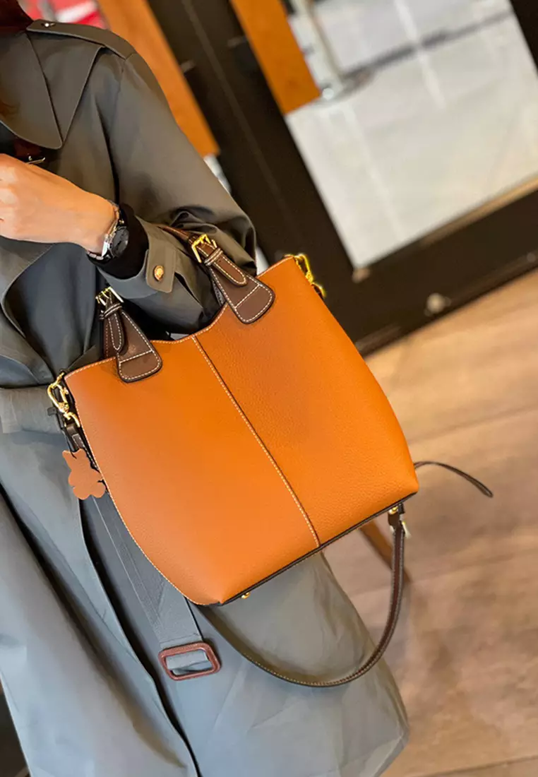 Women's Classic Cowhide Leather 2-Ways Crossbody Bags Hand Bags