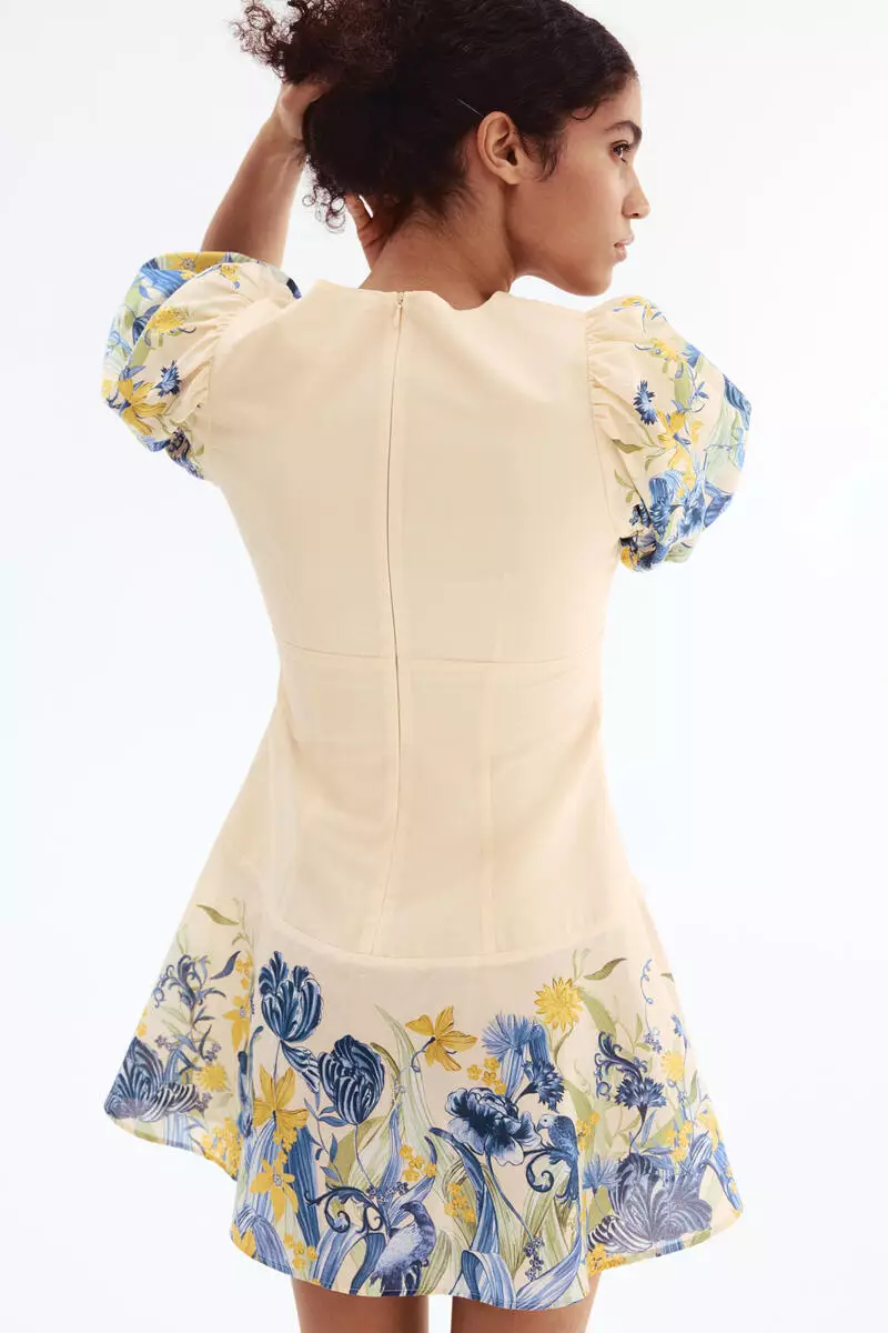 Balloon-sleeved cotton dress