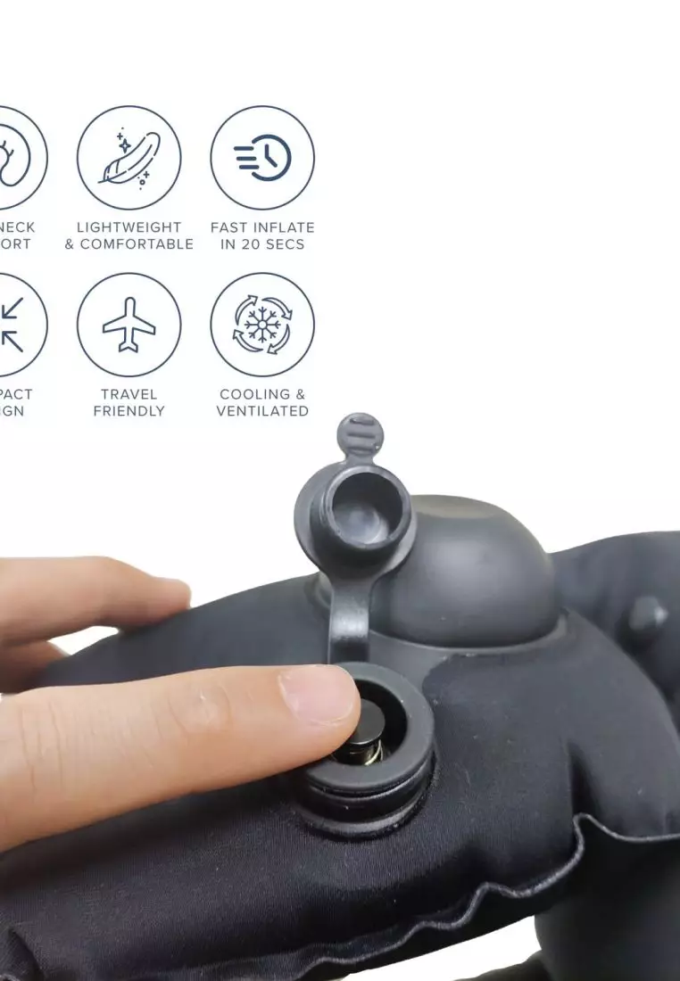 Crossing Inflatable Air Pump Neck Travel Pillow  Grey