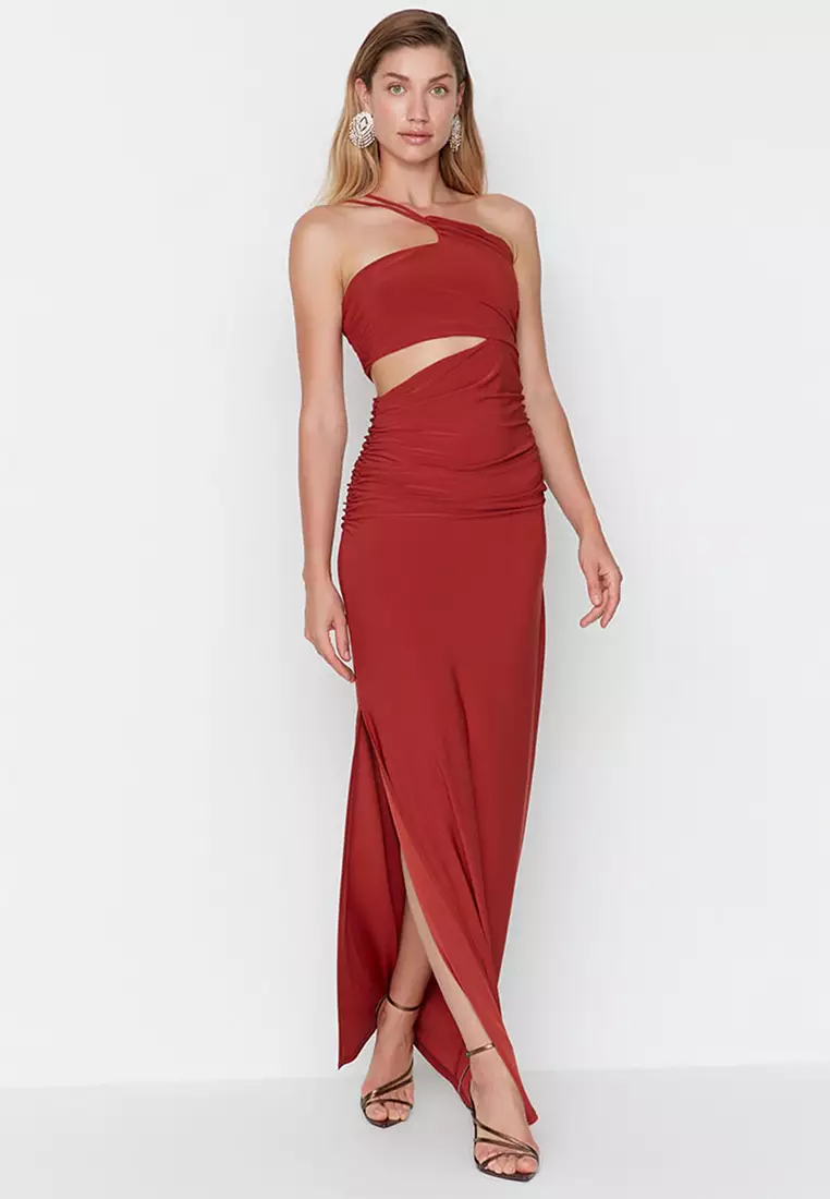 Neck Slit Evening Dress