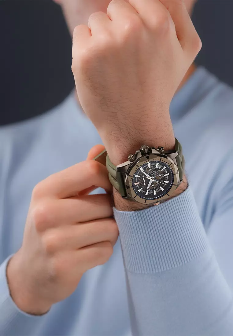 Police Electrical Brown Leather Analog Quartz Watch For Men PPEWGF0054502