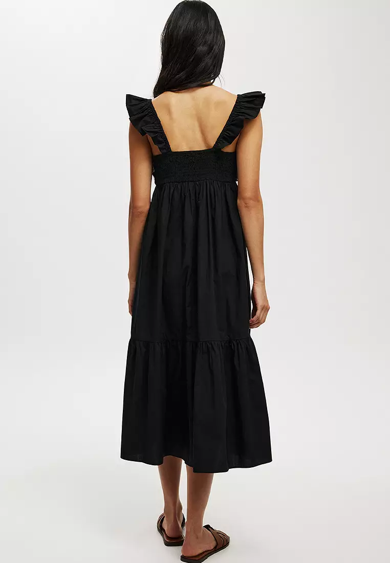 chinese dress ladies Lena Black Cotton Maxi Dress – Mamu Studios main image 0