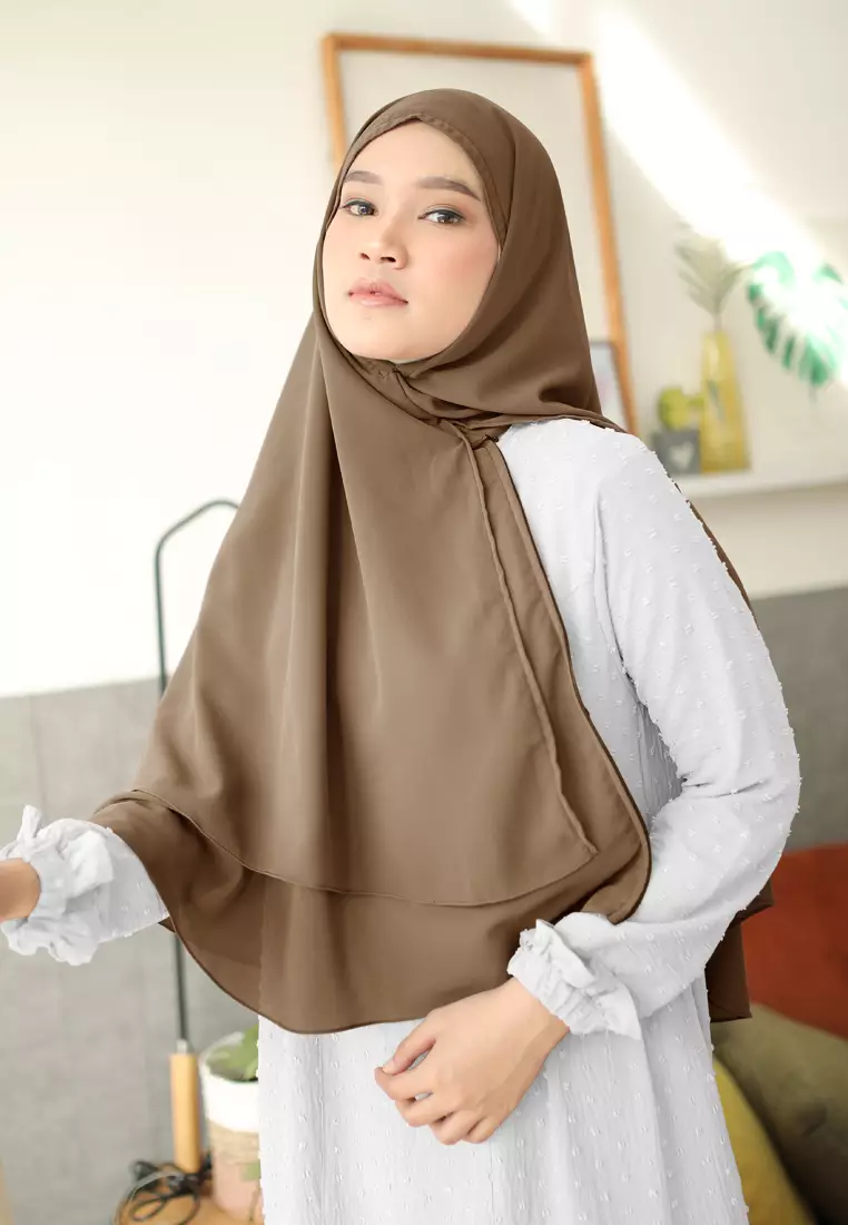 Anya Instan | Hijab Instan Resleting | Bergo Khimar Kerudung 2 Layer  - Sugar Almond