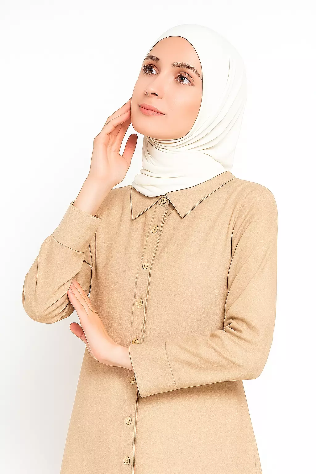 Drew One Set Baju Muslim Wanita Linen In Beige Tunic Celana Panjang