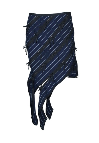 SELF-PORTRAIT blue self-portrait Knee Length Stripes Skirt in Navy 8B293AA9849689GS_1