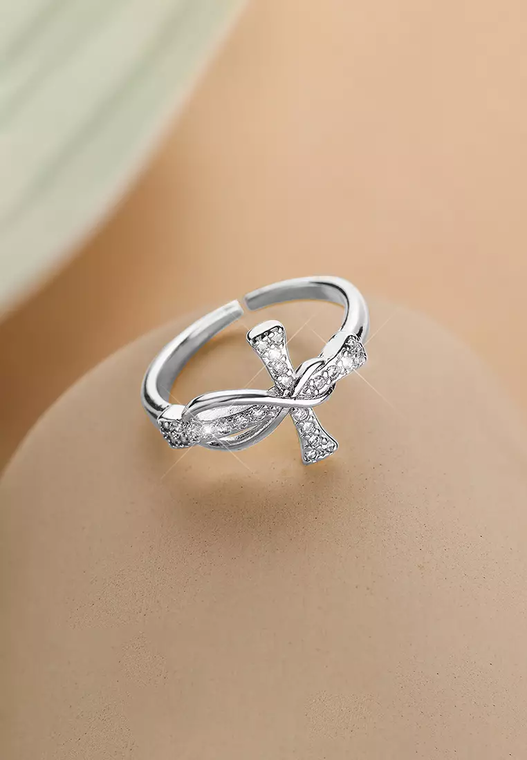 Cincin Wanita Berlian Titanium Menyeberang Fashion Perhiasan Cincin Cewek Ring silver
