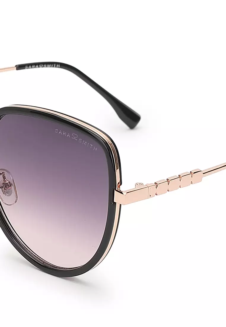 Unisex Fashion Sunglasses - Glossy Black / Grey-Light Pink
