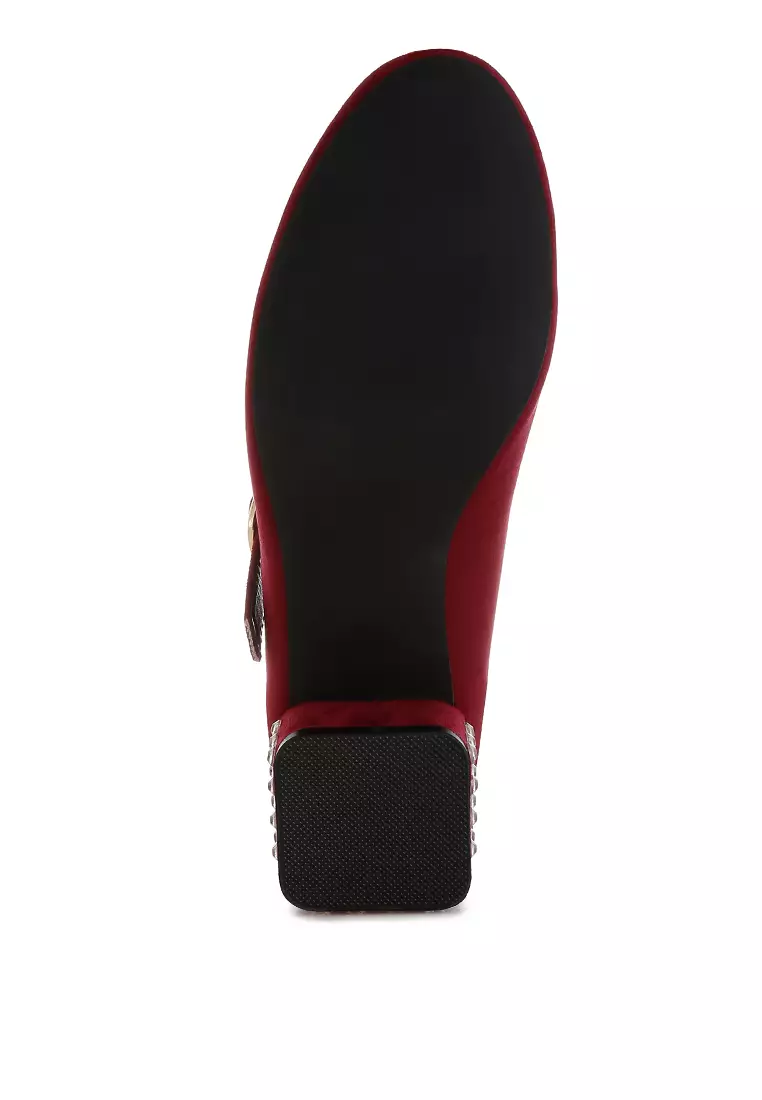 Studded Mary Jane Pumps In Burgundy