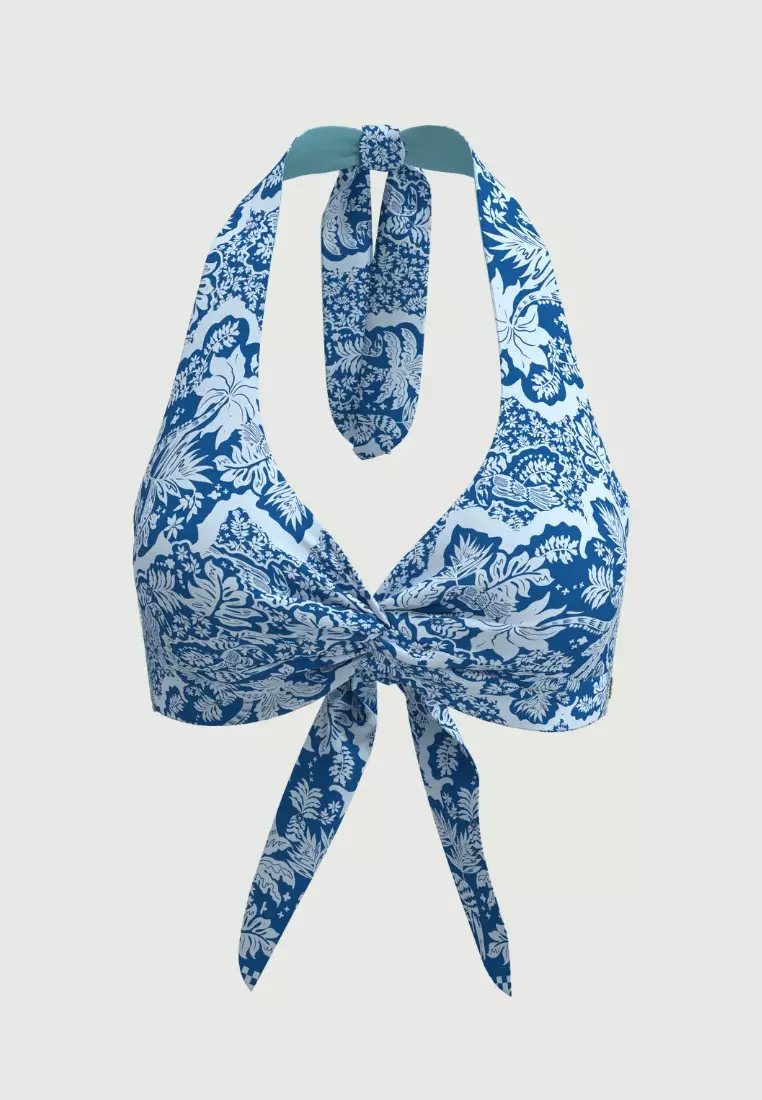 Soulistic Blue Awe Plus Cup Twist Front Halter Bikini Top