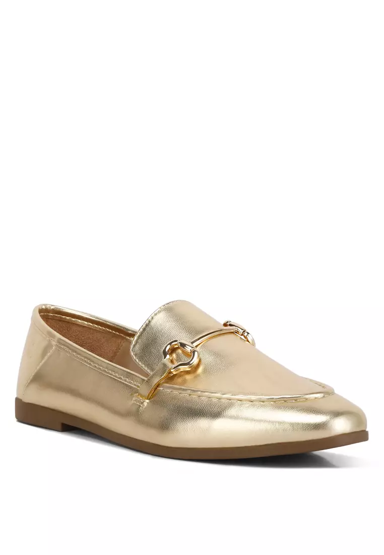 Gold outlet platform loafers