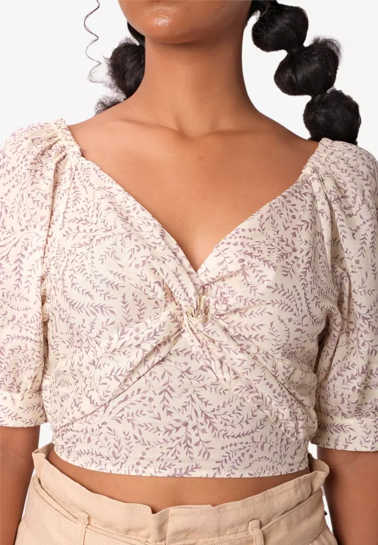 Vines Print Twist Front Blouse