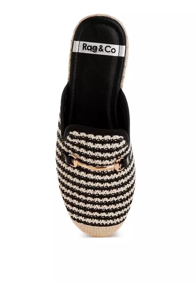 Raffia Slip-On Mules In Black