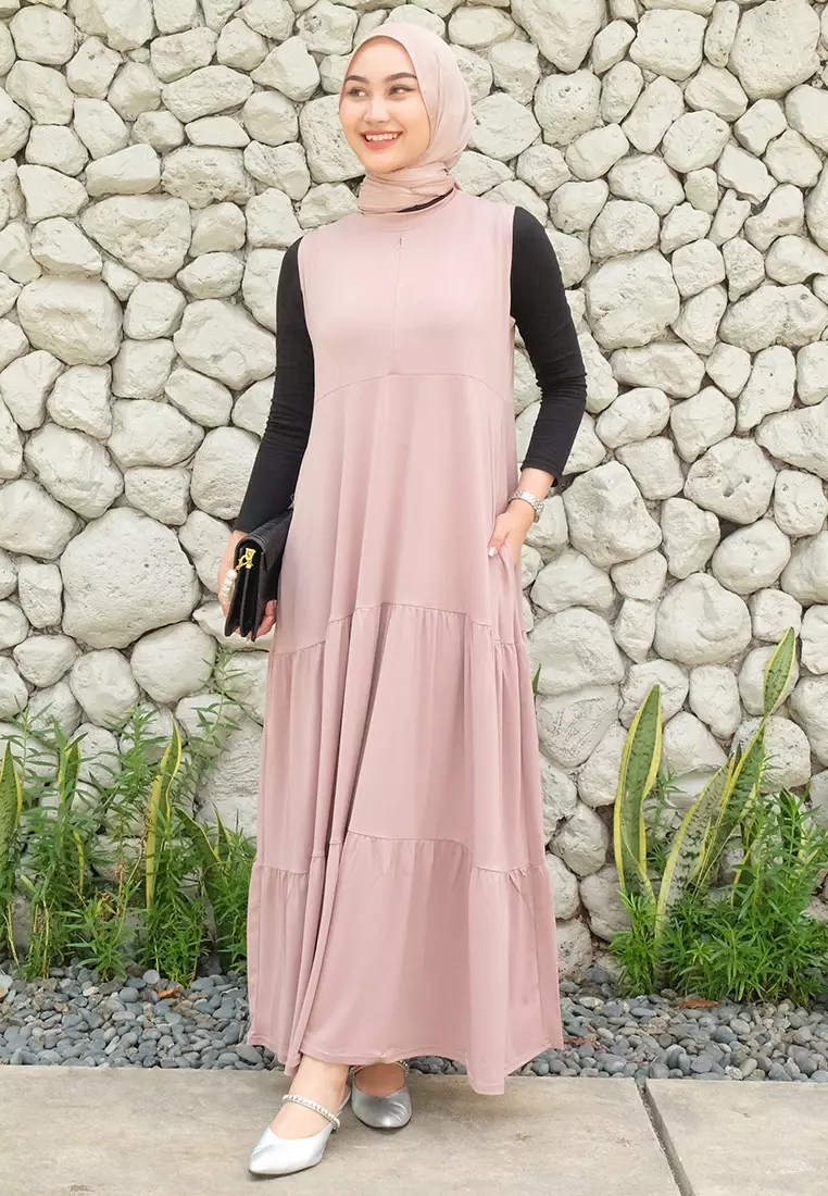 JV Hasanah Sheilla Ruffle Sleeveless Jersey Dress | Gamis Kensy Susun Jersey