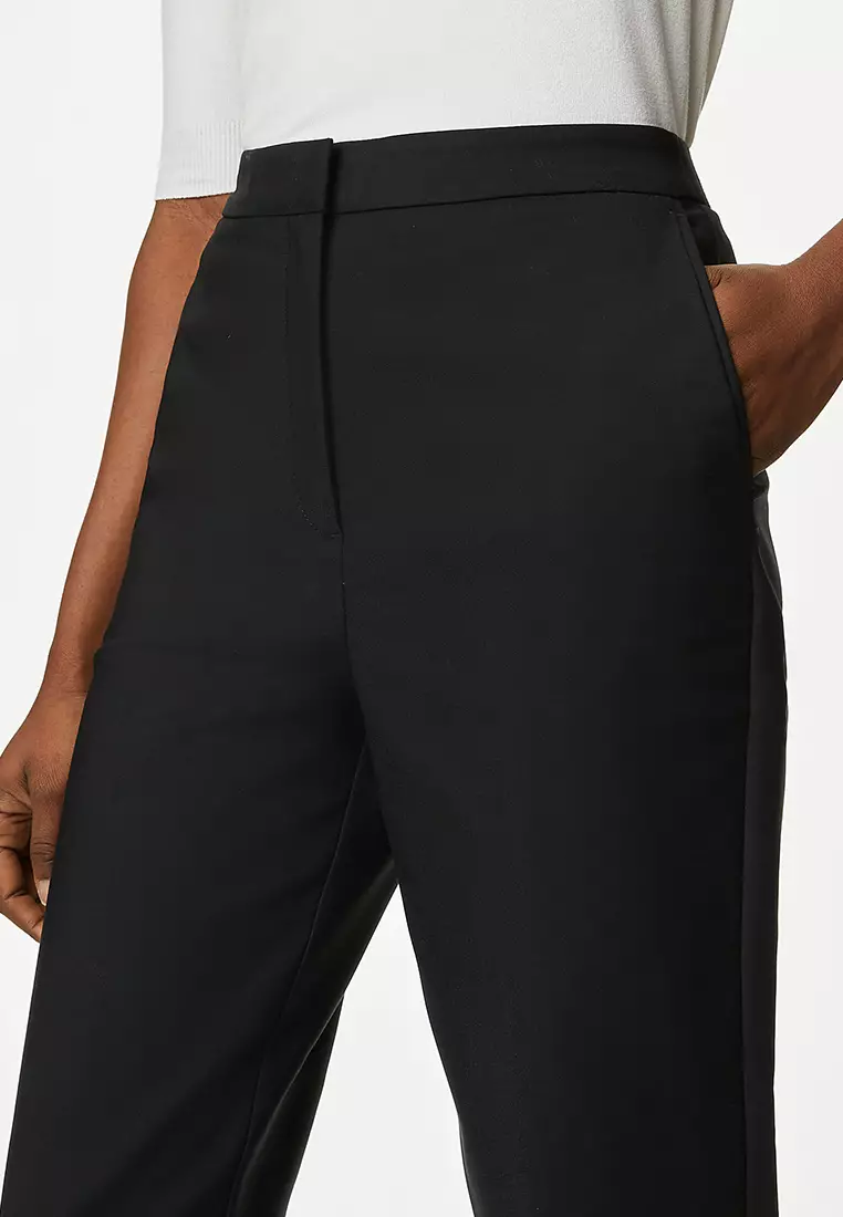 Cotton Blend Slim Fit Ankle Grazer Trousers