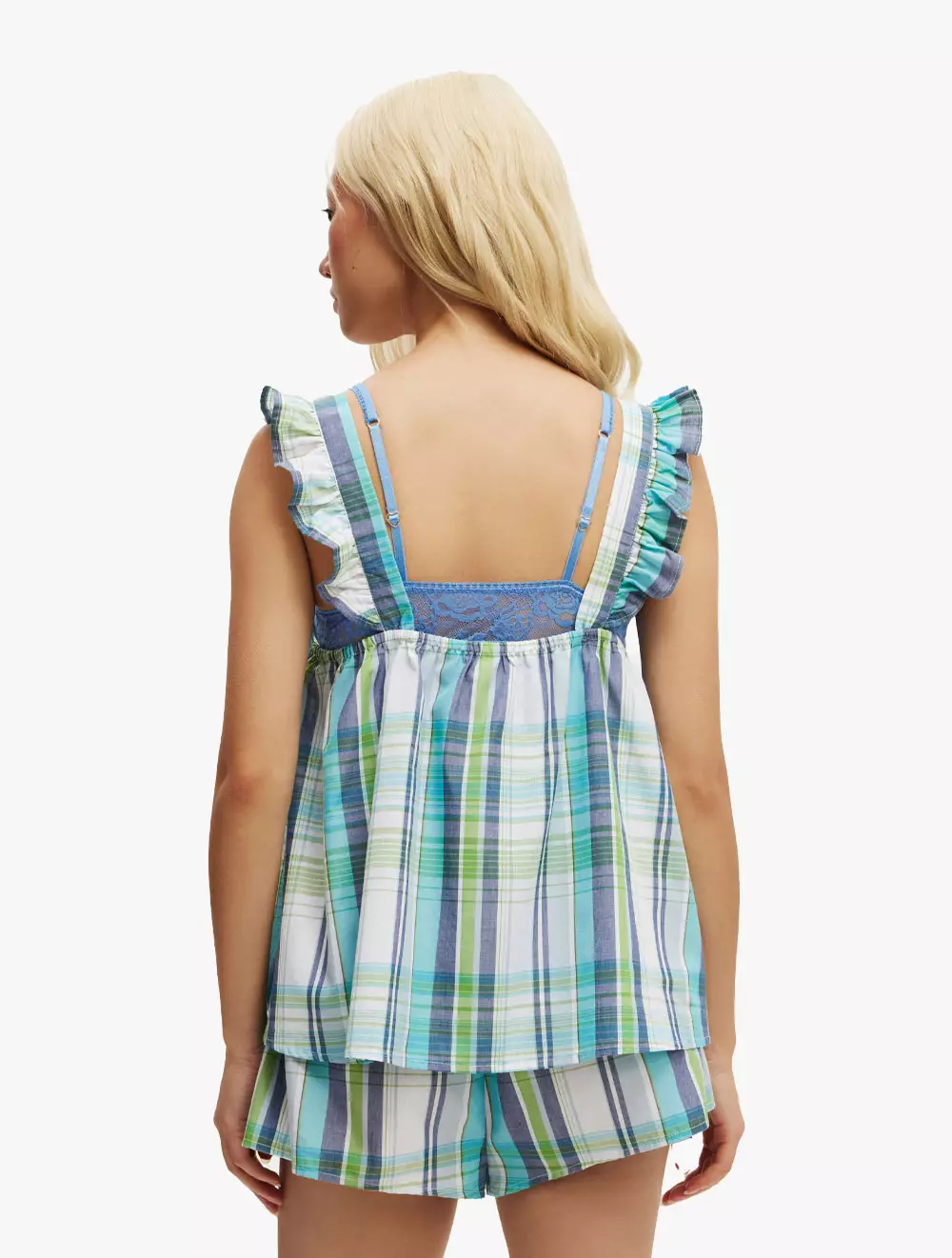 Cotton On Body - Underwear & Pakian Tidur - WOVEN BABYDOLL CAMI SET - SELENA BLUE/GREEN CHECK