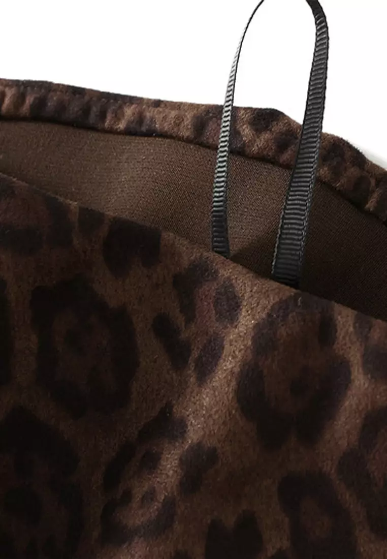 Faux Suede Leopard Print Fishtail Skirt AF9856