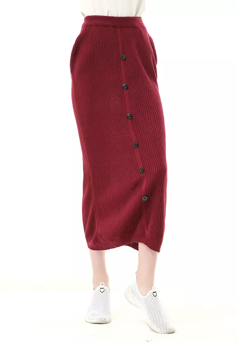 Deliana Rok Rajut Kancing Bawahan Wanita Premium Quality - Maroon